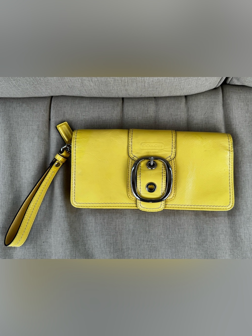 Coach Bleecker Yellow Patent Leather Long Wallet Wristlet Vintage
